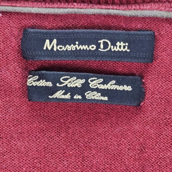 Massimo Dutti Cotton Silk Cashmere Sweater V-Neck Red Long Sleeve Knit Men's M - Picture 8 of 10